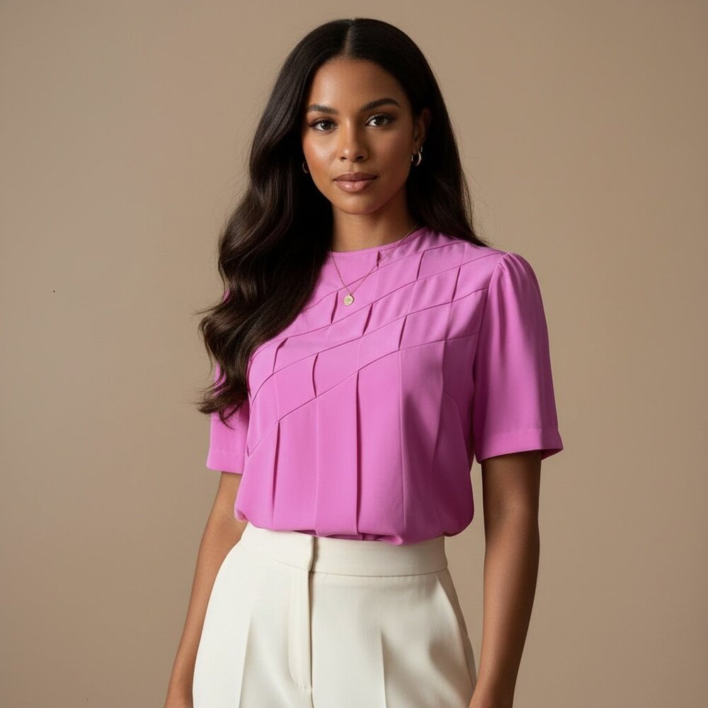 PHILIPPE MARQUES | VINTAGE Pink Weave Stitch Button Down Back Blouse Sz 8